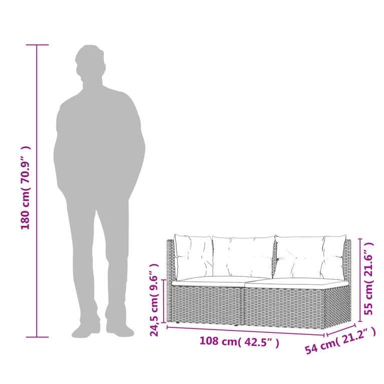 2-delige Loungeset met kussens poly rattan grijs