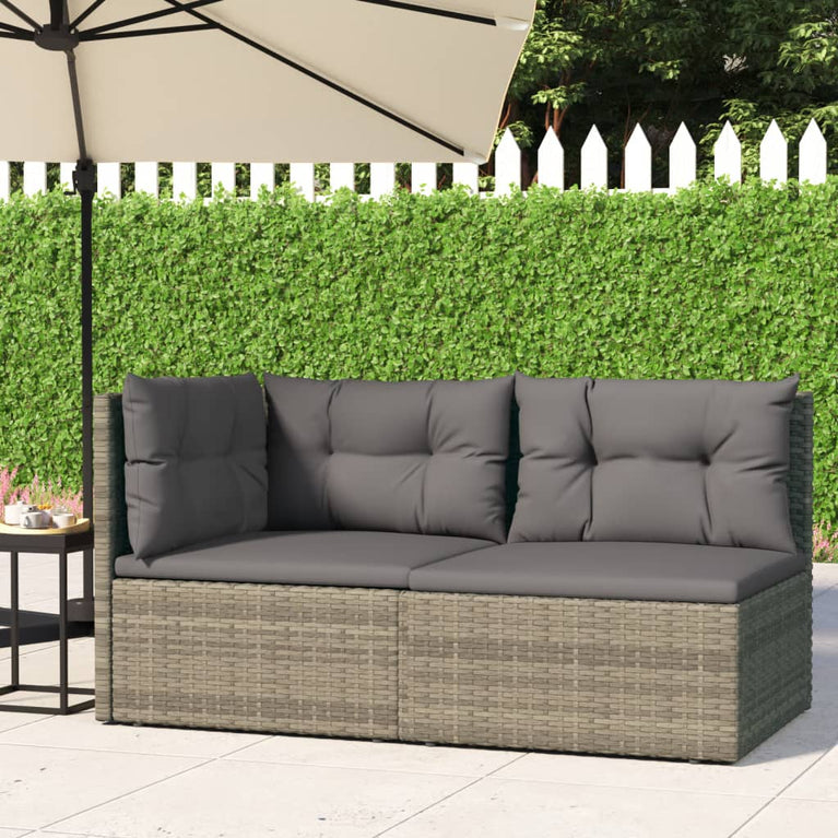 2-delige Loungeset met kussens poly rattan grijs