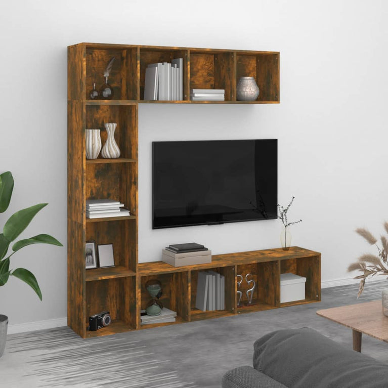 3-delige boekenkast- / tv-meubelset 180x30x180 cm gerookt eiken
