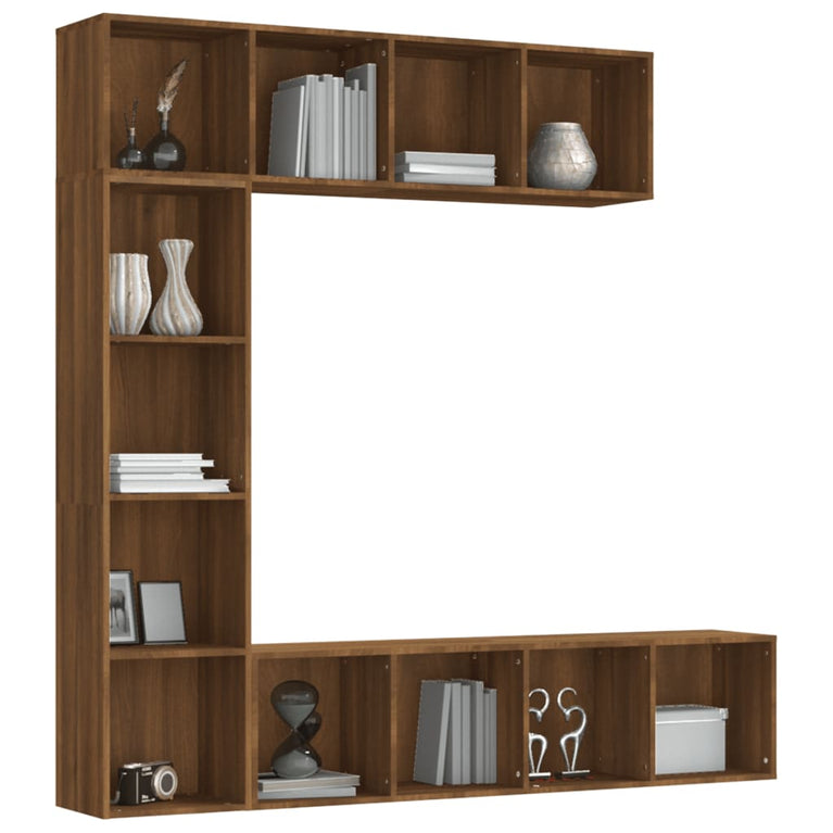 3-delige boekenkast- / tv-meubelset 180x30x180 cm bruineiken