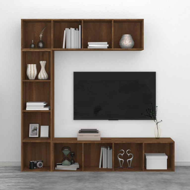 3-delige boekenkast- / tv-meubelset 180x30x180 cm bruineiken