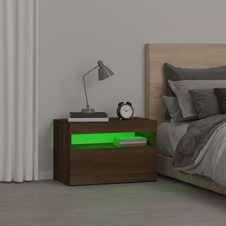 Nachtkastje met LED-verlichting 60x35x40 cm bruineiken