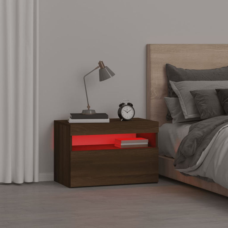 Nachtkastje met LED-verlichting 60x35x40 cm bruineiken