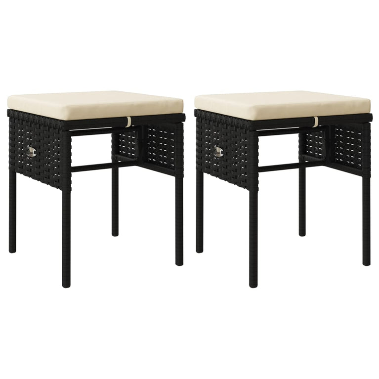 6-delige Loungeset met kussens poly rattan zwart