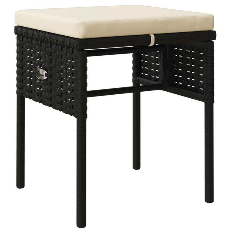 6-delige Loungeset met kussens poly rattan zwart