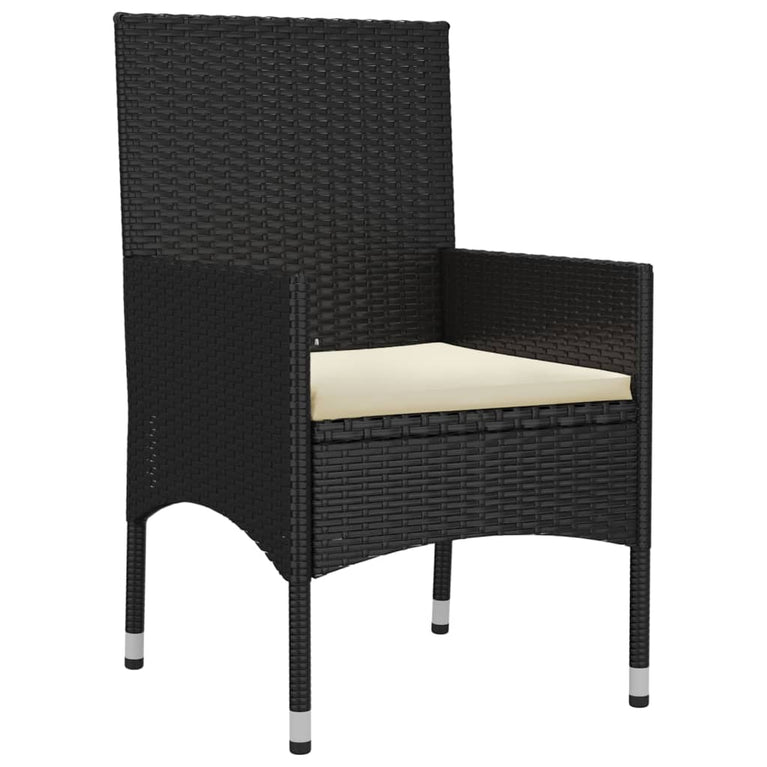 6-delige Loungeset met kussens poly rattan zwart