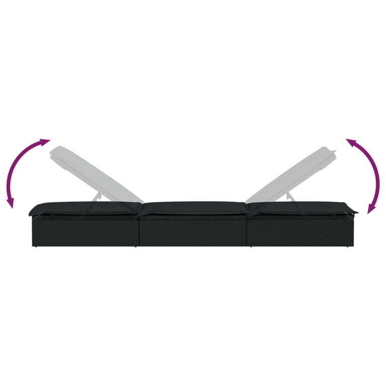 Ligbed met kussen 1 st 201x55x62 cm poly rattan zwart