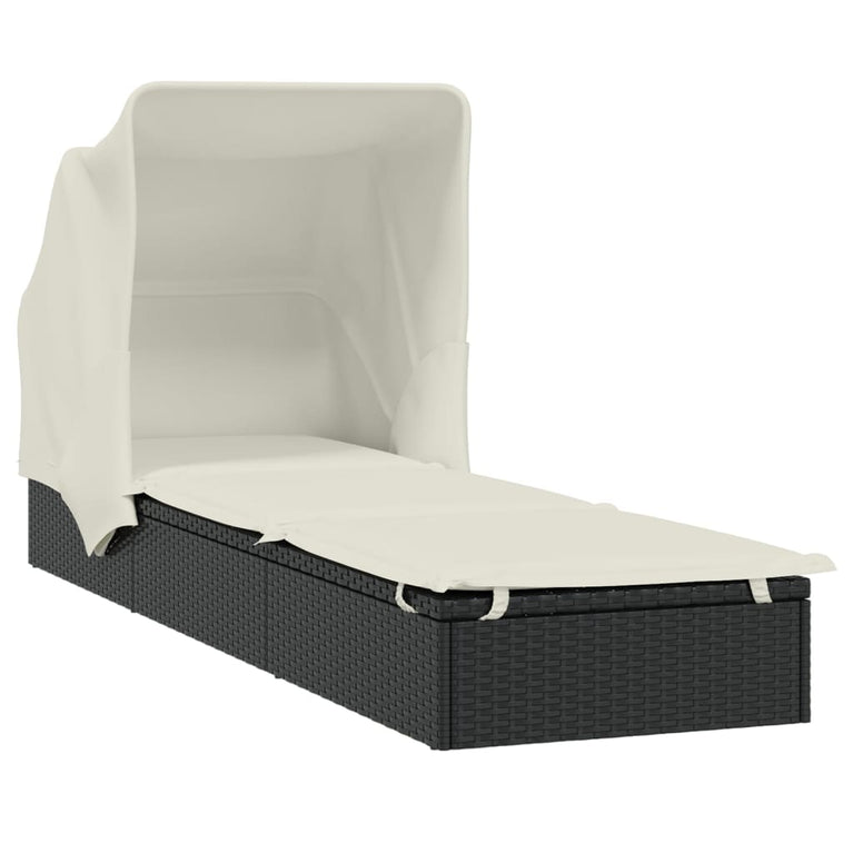 Ligbed met inklapbaar dak 213x63x97 cm poly rattan zwart