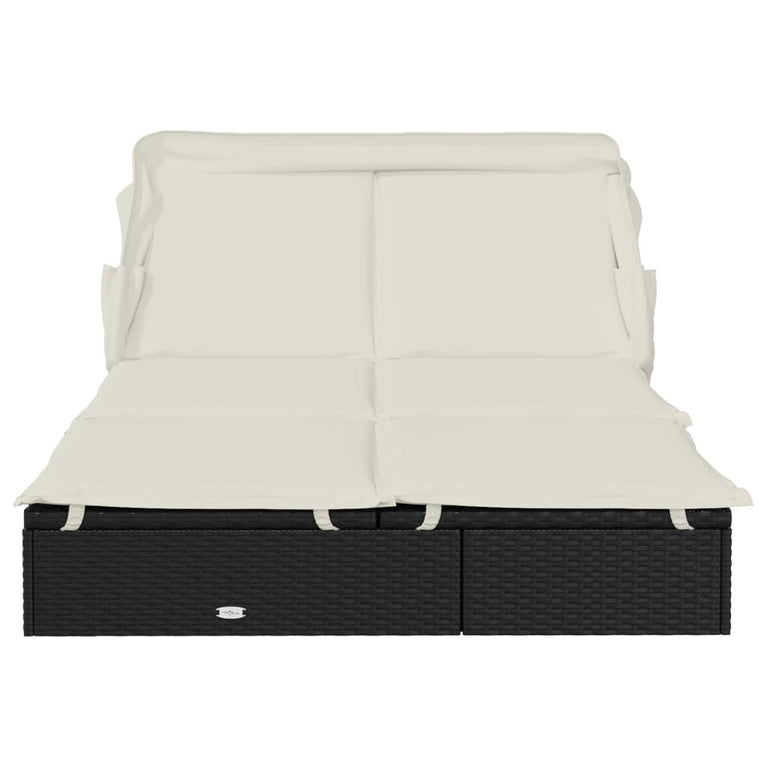 Ligbed 2-persoons met dak 213x118x97 cm poly rattan zwart