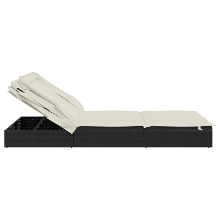 Ligbed 2-persoons met dak 213x118x97 cm poly rattan zwart