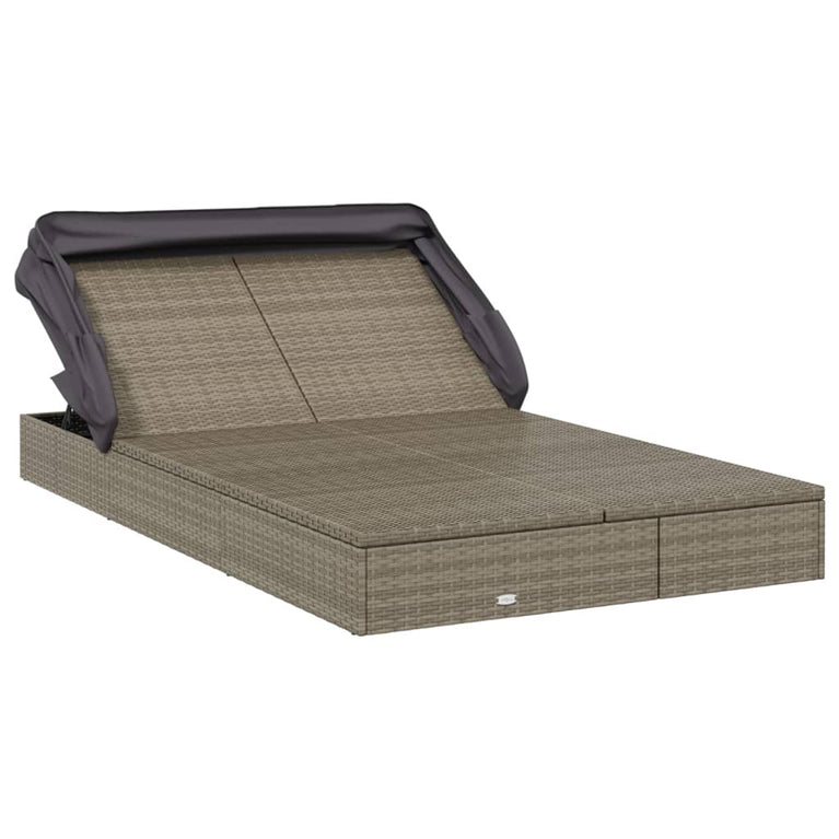 Ligbed 2-persoons met dak 213x118x97 cm poly rattan grijs