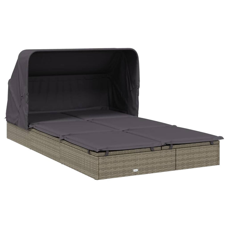 Ligbed 2-persoons met dak 213x118x97 cm poly rattan grijs
