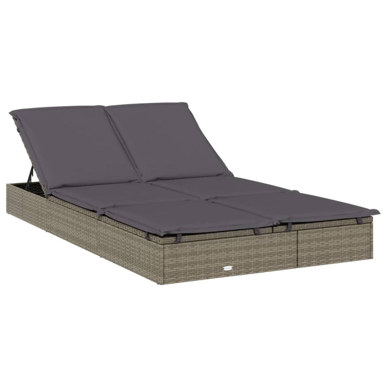 Ligbed 2-persoons met dak 213x118x97 cm poly rattan grijs