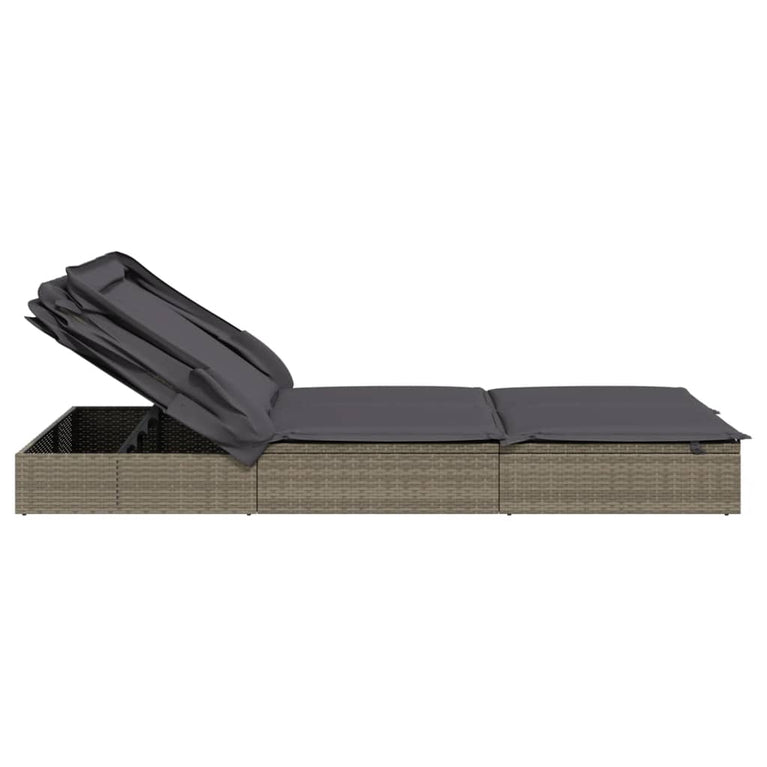 Ligbed 2-persoons met dak 213x118x97 cm poly rattan grijs
