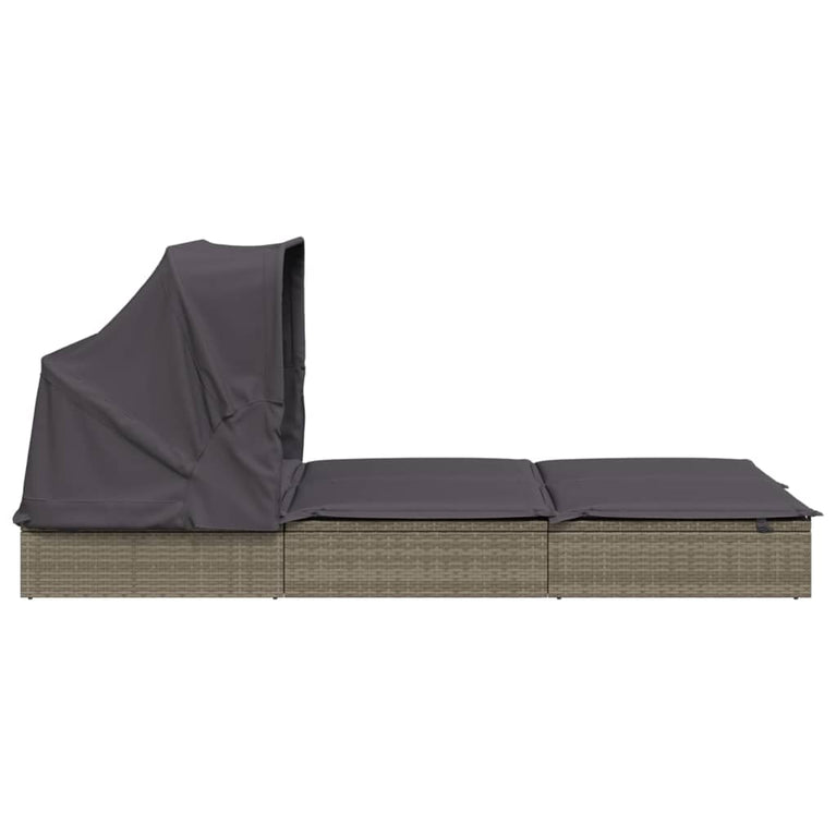 Ligbed 2-persoons met dak 213x118x97 cm poly rattan grijs