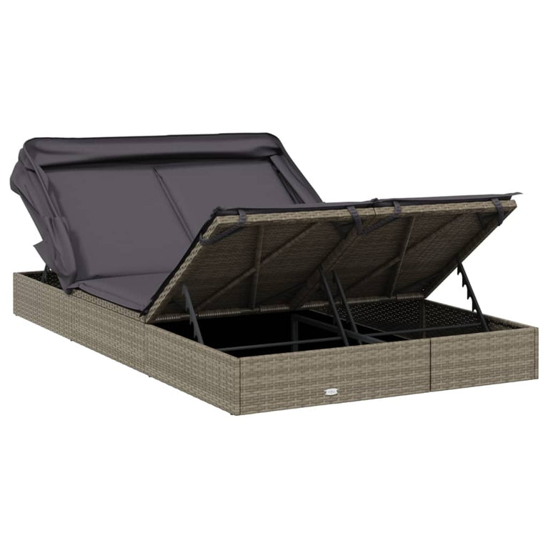 Ligbed 2-persoons met dak 213x118x97 cm poly rattan grijs
