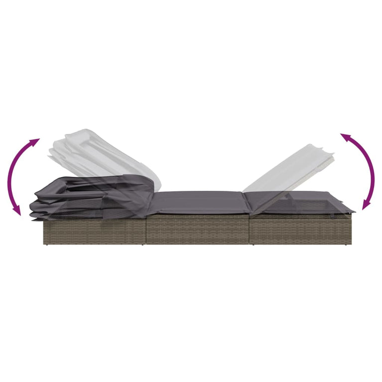Ligbed 2-persoons met dak 213x118x97 cm poly rattan grijs