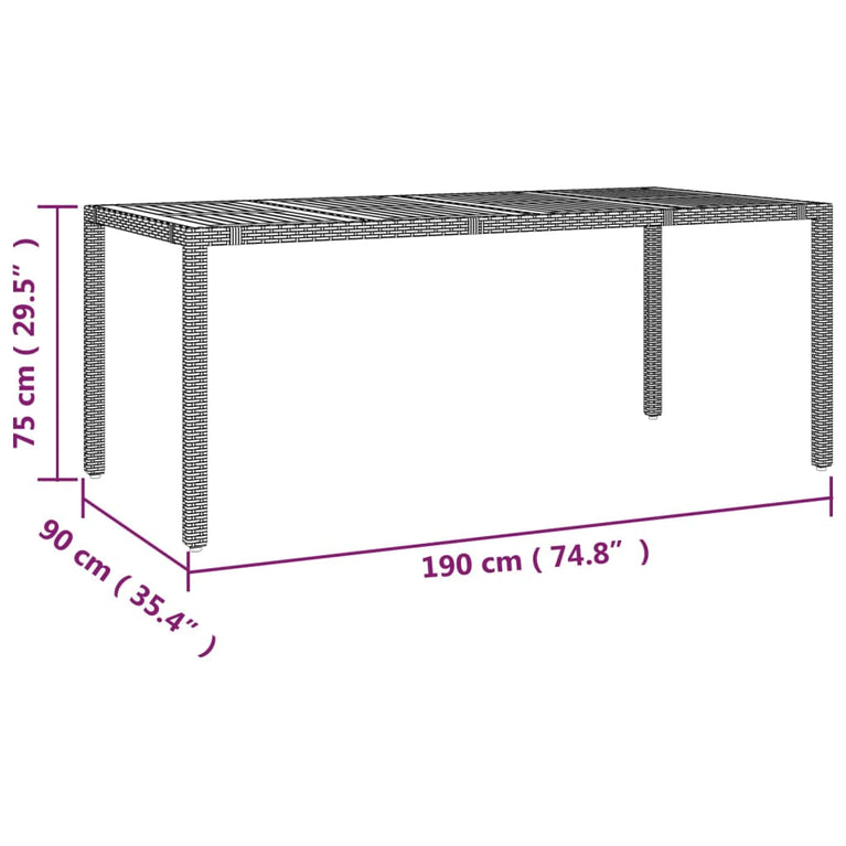 Tuintafel met houten blad poly ratten en acaciahout zwart