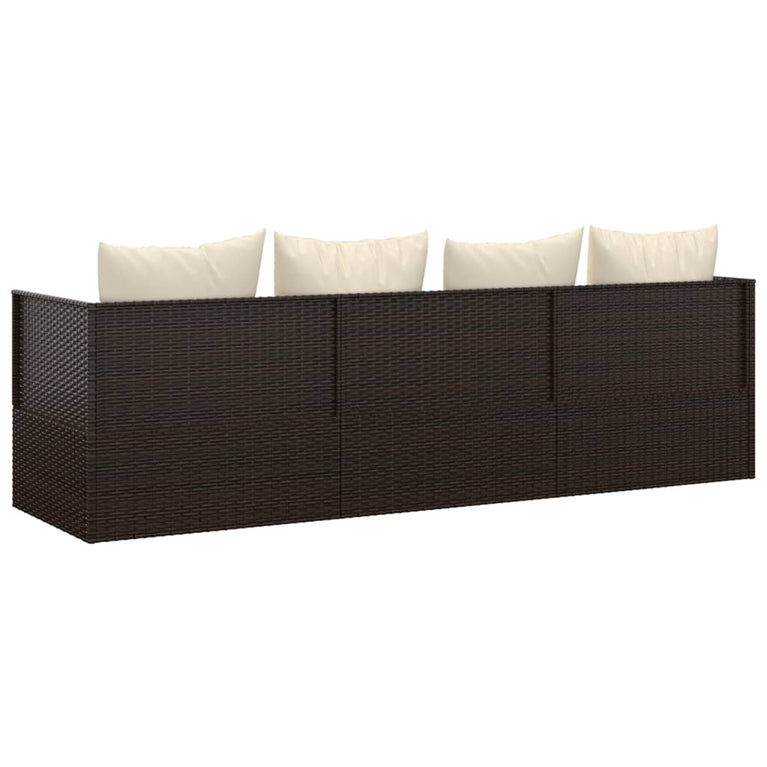 Loungebed met kussens poly rattan bruin