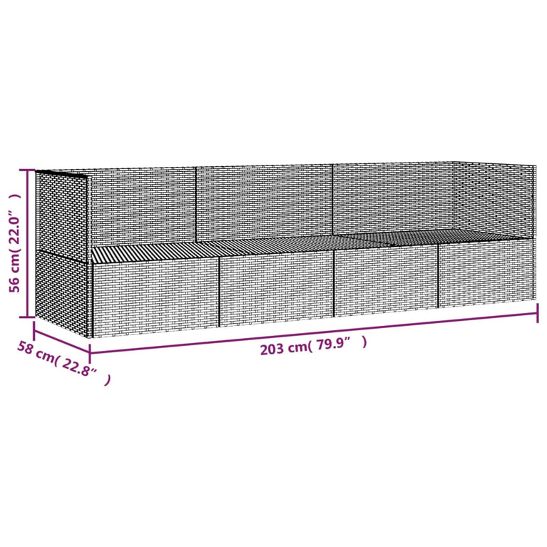 Loungebed met kussens poly rattan bruin