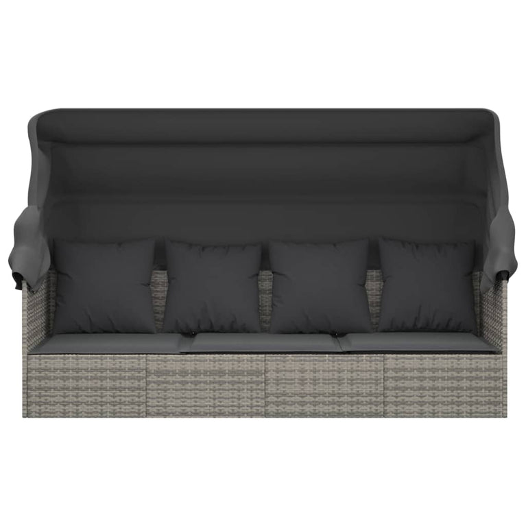 Loungebed met luifel en kussens poly rattan grijs