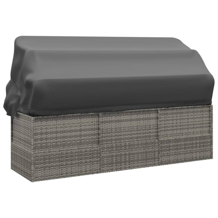 Loungebed met luifel en kussens poly rattan grijs