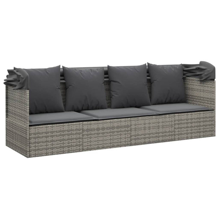 Loungebed met luifel en kussens poly rattan grijs