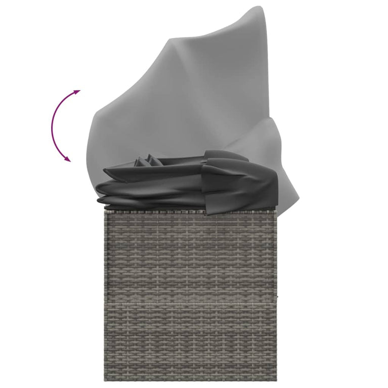 Loungebed met luifel en kussens poly rattan grijs