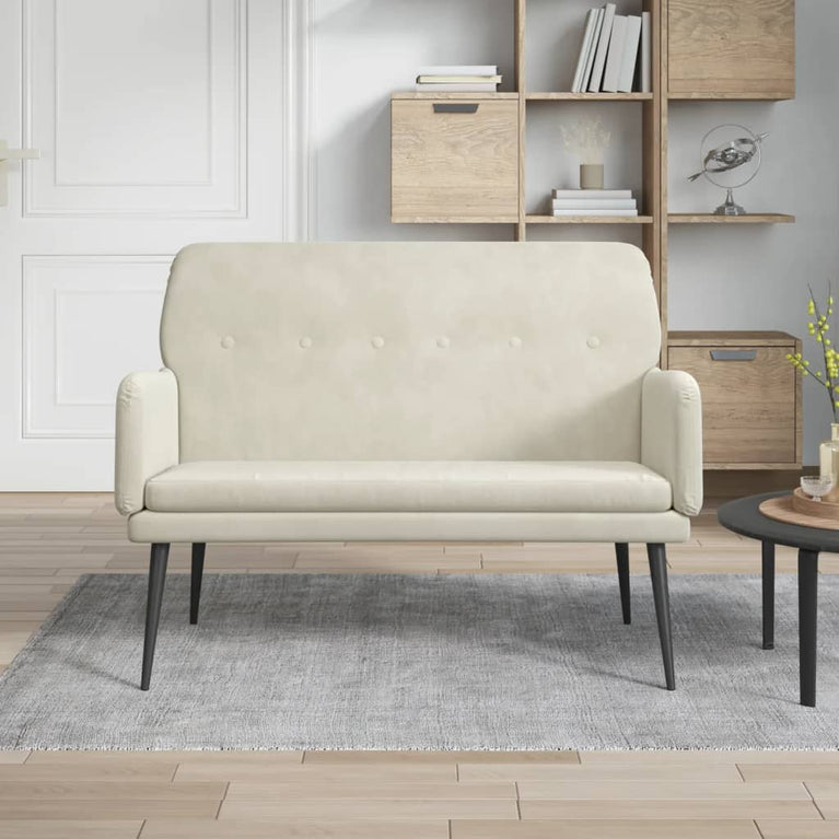 Bankje 108x79x79 cm fluweel crèmekleurig