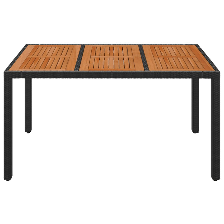 Tuintafel met houten blad 150x90x75 cm poly rattan zwart