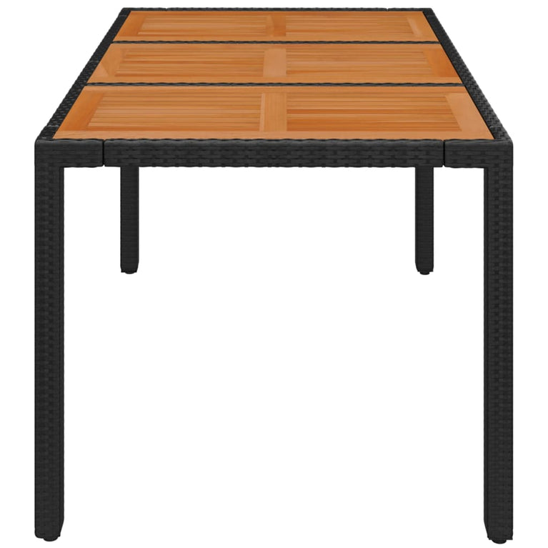 Tuintafel met houten blad 150x90x75 cm poly rattan zwart