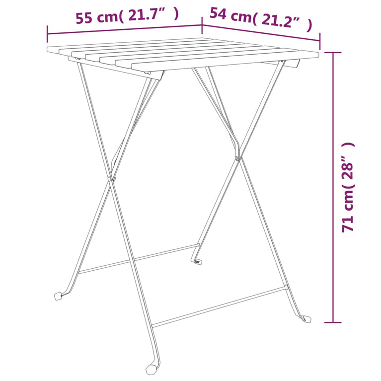 Bistrotafel inklapbaar 55x54x71 cm massief teakhout en staal