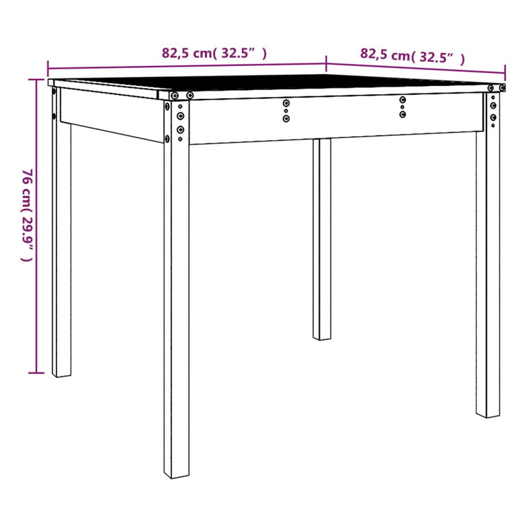 Tuintafel 82,5x82,5x76 cm massief grenenhout wit