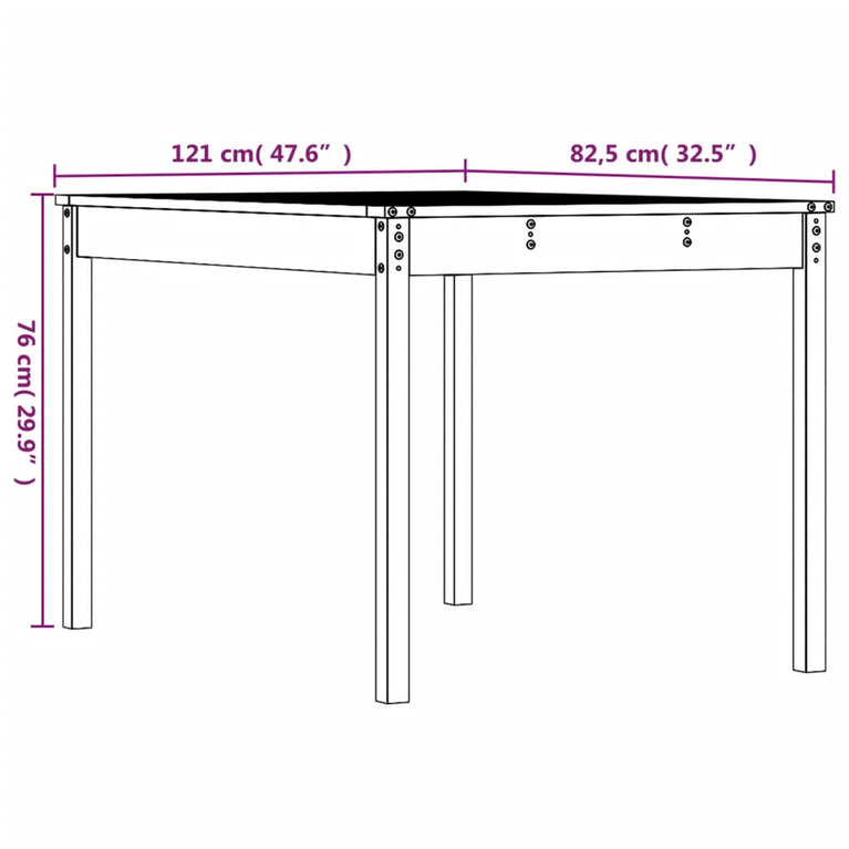 Tuintafel 121x82,5x76 cm massief grenenhout wit