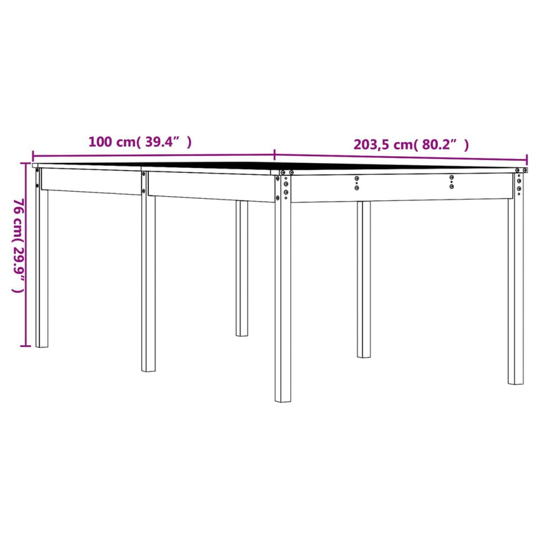 Tuintafel 203,5x100x76 cm massief grenenhout grijs