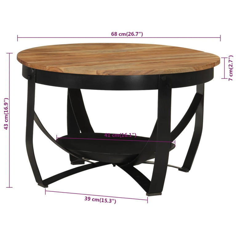 Salontafel Ø 68x43 cm massief acaciahout en ijzer