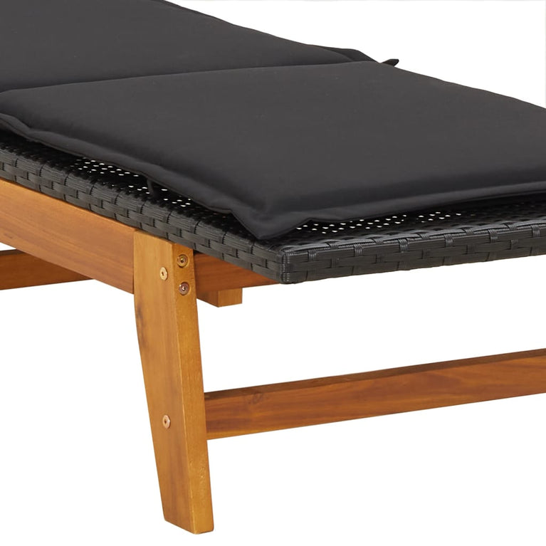 Ligbedden 2 st met kussens poly rattan en massief acaciahout