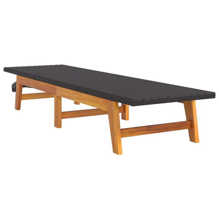 Ligbedden 2 st poly rattan en massief acaciahout zwart en bruin