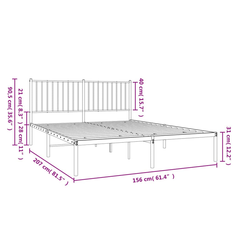 Bedframe met hoofdbord metaal zwart 150x200 cm