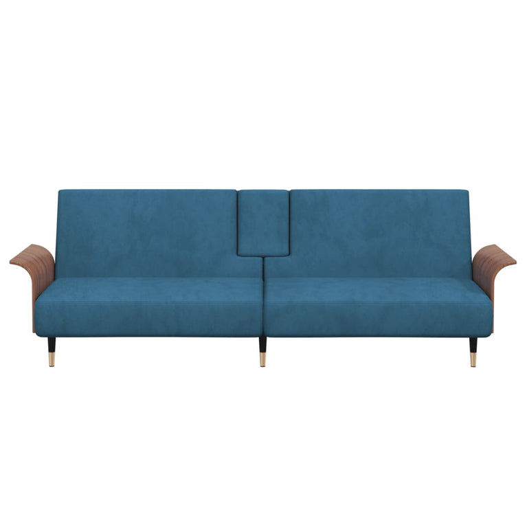 Slaapbank met bekerhouders fluweel blauw