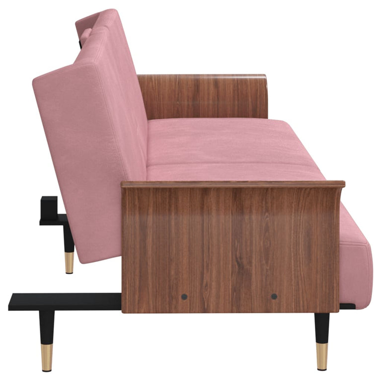 Slaapbank met bekerhouders fluweel roze