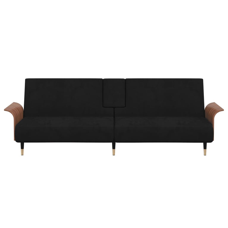 Slaapbank met bekerhouders fluweel zwart