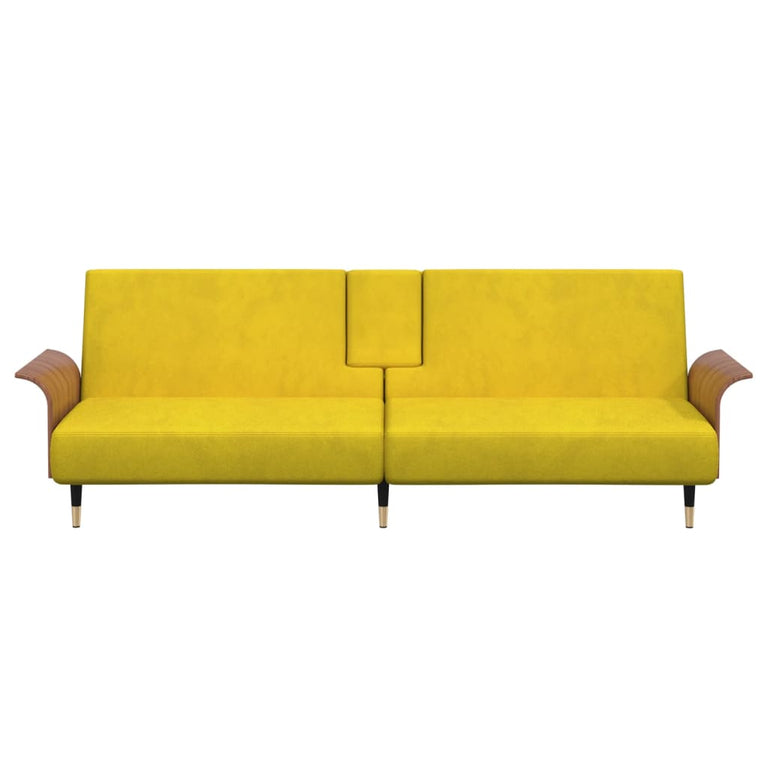 Slaapbank met bekerhouders fluweel geel