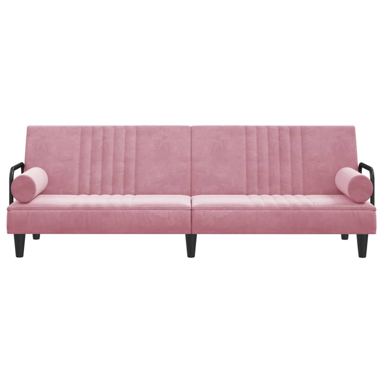 Slaapbank met armleuningen fluweel roze