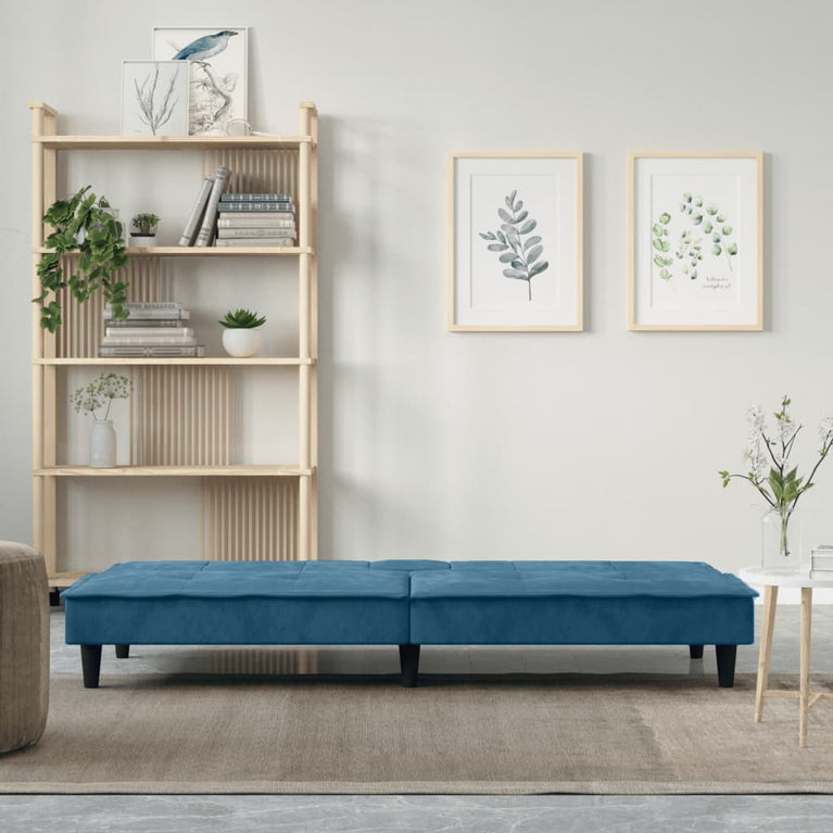 Slaapbank met bekerhouders fluweel blauw