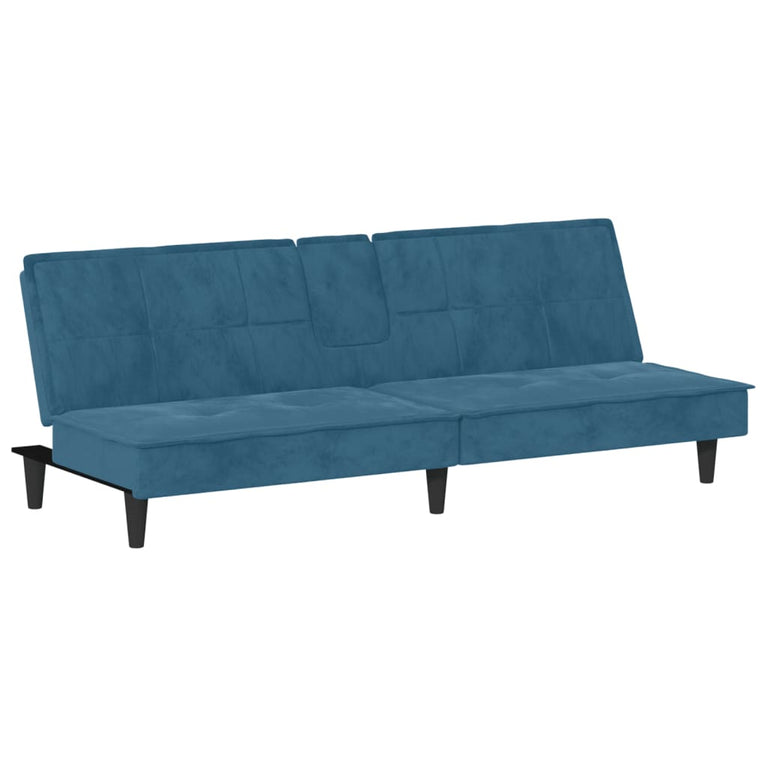 Slaapbank met bekerhouders fluweel blauw