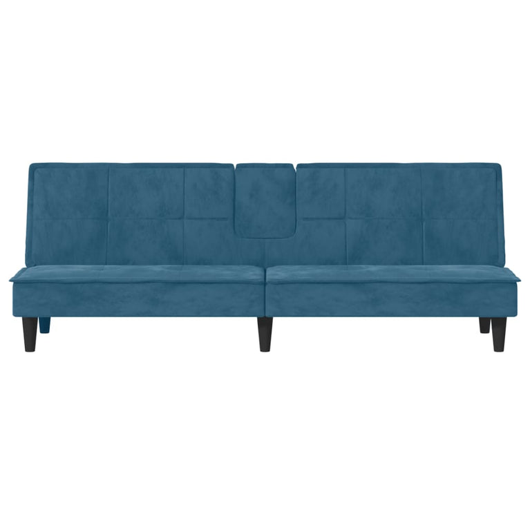 Slaapbank met bekerhouders fluweel blauw
