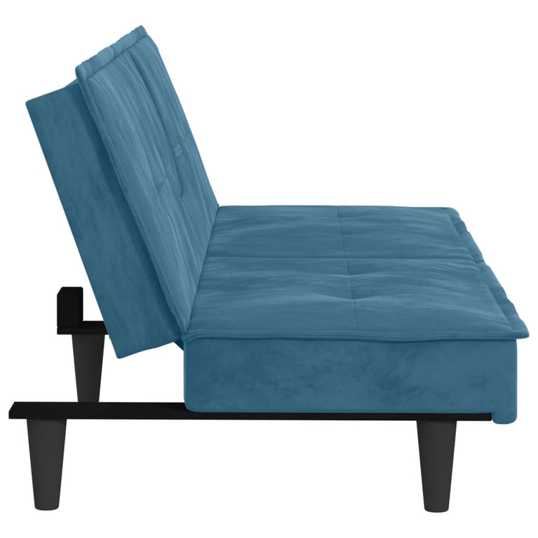 Slaapbank met bekerhouders fluweel blauw