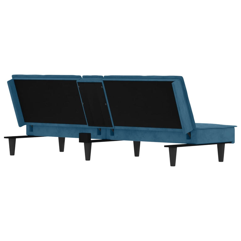 Slaapbank met bekerhouders fluweel blauw