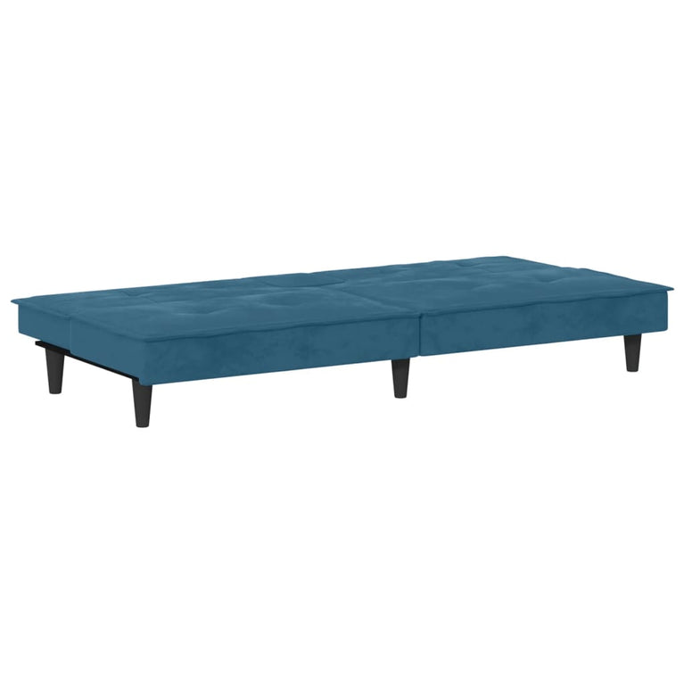 Slaapbank met bekerhouders fluweel blauw
